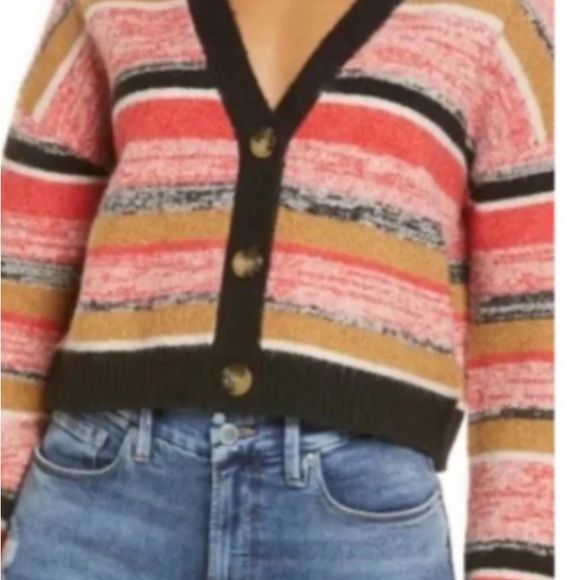 NWT BP Nordstrom’s Cropped Cardigan Button Front Striped Sweater in black SZ M - Picture 8 of 10